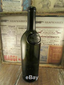 +ANTIQUE+ EARLY black glass wine bottle with SEAL Pichon Longueville 1905 BIM