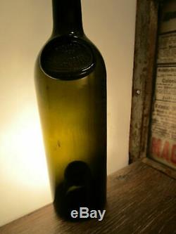 +ANTIQUE+ EARLY black glass wine bottle with SEAL Pichon Longueville 1905 BIM