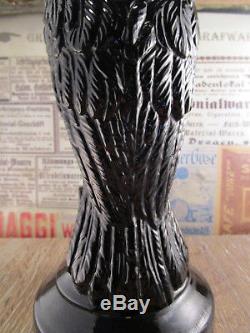 +ANTIQUE+ Extr. LARGE figural Hyalithe / black glass Cockatoo bottle c1890 +WOW+