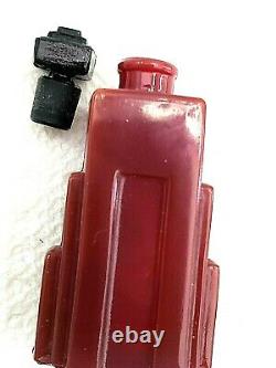 ART DECO DUSKA RED & BLACK GLASS FLACON-Perfume Bottle-SKYSCRAPER SHAPE 1928