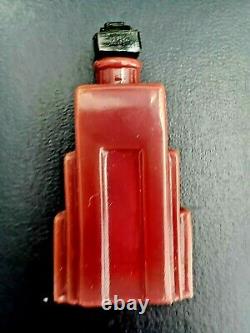 ART DECO DUSKA RED & BLACK GLASS FLACON-Perfume Bottle-SKYSCRAPER SHAPE 1928