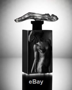 ART DECO Glass Flacon Nude Woman Black Czech Bohemian Perfume Bottle Hand Cut