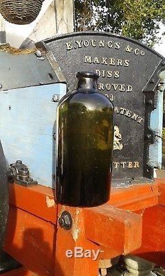 A Lovely Large BLack Glass Free Blown English Cylindrical Chemist Bottle