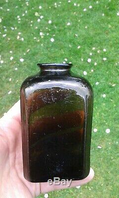 A Nice Early Pontil Black Glass Snuff Jar-Bottle Crudely Made C1830