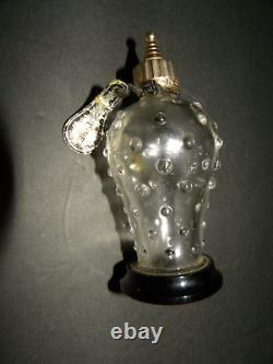 A Rare Poivre De Caron Perfume Bottle Clear Glass Hobnail Body & Black Slag Base