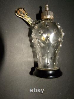 A Rare Poivre De Caron Perfume Bottle Clear Glass Hobnail Body & Black Slag Base