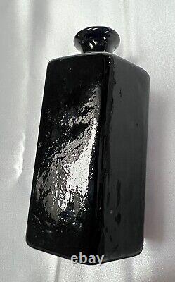 Amethyst Antique Black Glass 6 Sided Ink Bottle Crude Pontil Marks Red Purple