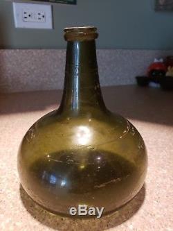Antique 100% Original 18th Century Black Glass Dutch Onion Bottle Decorative