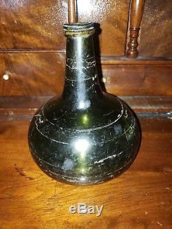 Antique 100% Original 18th Century Black Glass Dutch Onion Bottle Decorative