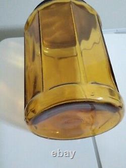 Antique 1800S RARE AMBER GLASS Black TIN LID 7T TOBACCO Jar SHOP OUR AUCTIONS