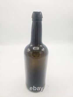 Antique 1850's Black Glass Bottle 11 Pontiled Glass Gall Base Double Taper Lip