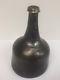 Antique 18thc (1720-1730) Black Glass Onion Mallet Bottle Rare With Crack