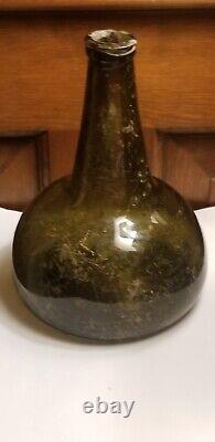 Antique 18th C English Dutch black glass onion bottle