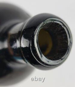Antique 18th Century English Black Glass Mallet Wine Liquor Bottle Double Collar