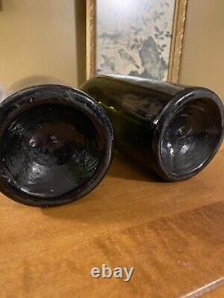 Antique 19th Century Hand Blown Very Dark Green Black Glass Wine Bottles