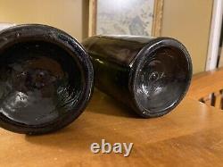 Antique 19th Century Hand Blown Very Dark Green Black Glass Wine Bottles