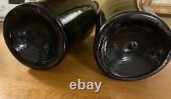 Antique 19th Century Hand Blown Very Dark Green Black Glass Wine Bottles