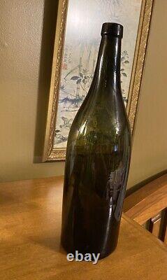 Antique 19th Century Hand Blown Very Dark Green Black Glass Wine Bottles