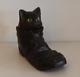 Antique 19th Century Hand Carved Black Forest Cat Shoe Inkwell With Glass Bottle