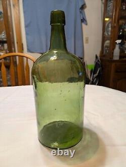 Antique 3 pc Mold Blown Green Demijohn Bottle 14 1/2 tall New England pre-1900s