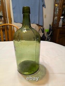 Antique 3 pc Mold Blown Green Demijohn Bottle 14 1/2 tall New England pre-1900s