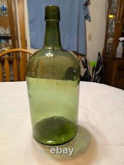 Antique 3 pc Mold Blown Green Demijohn Bottle 14 1/2 tall New England pre-1900s