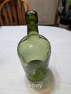 Antique 3 pc Mold Blown Green Demijohn Bottle 14 1/2 tall New England pre-1900s