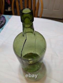 Antique 3 pc Mold Blown Green Demijohn Bottle 14 1/2 tall New England pre-1900s