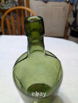 Antique 3 pc Mold Blown Green Demijohn Bottle 14 1/2 tall New England pre-1900s