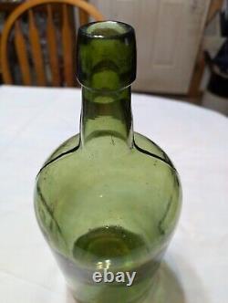 Antique 3 pc Mold Blown Green Demijohn Bottle 14 1/2 tall New England pre-1900s