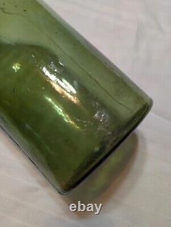 Antique 3 pc Mold Blown Green Demijohn Bottle 14 1/2 tall New England pre-1900s