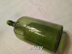 Antique 3 pc Mold Blown Green Demijohn Bottle 14 1/2 tall New England pre-1900s