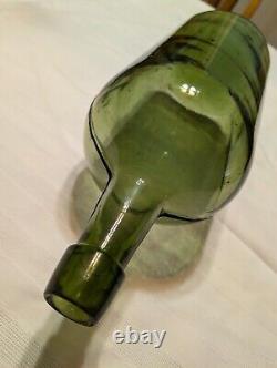 Antique 3 pc Mold Blown Green Demijohn Bottle 14 1/2 tall New England pre-1900s