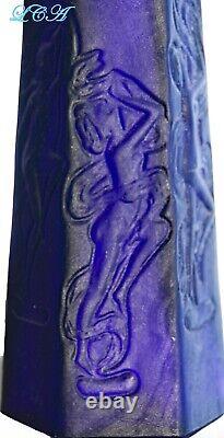 Antique AMETHYST frosted satin glass PERFUME BOTTLE withstopper & inscribed Nymphs
