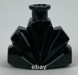 Antique ART DECO INTAGLIO Black Glass Perfume Bottle Lady Dancing CZECH