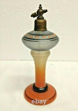 Antique ART NOUVEAU/ DECO Art Glass Perfume Atomizer Bottle In Orange & Black