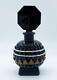 Antique Art Deco Black Czech Glass Perfume Bottle With Filigree And Faux Pearls