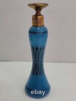 Antique Art Deco Blue & Black Glass with Gold Dauber Perfume Bottle DeVilbiss