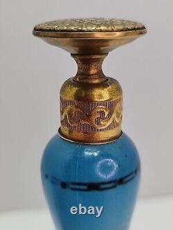Antique Art Deco Blue & Black Glass with Gold Dauber Perfume Bottle DeVilbiss