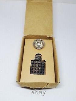 Antique Art Deco French Sterling Daisy Checkerboard Black Glass Perfume Bottle