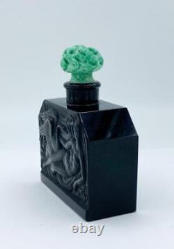 Antique Art Deco Hoffman Leda and the Swan Black & Green Glass Perfume Bottle