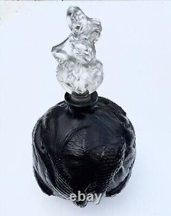 Antique Art Deco Nouveau Black Glass Perfume Bottle Koi Carp Czechoslovakian