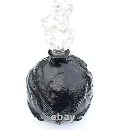 Antique Art Deco Nouveau Black Glass Perfume Bottle Koi Carp Czechoslovakian