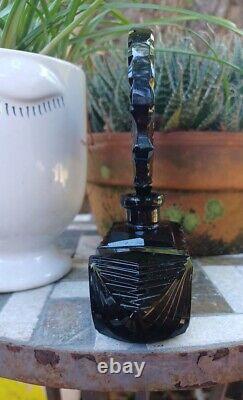 Antique Art Deco Perfume Bottle Signed Czechoslovakia Black Glass
