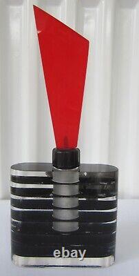 Antique Art Deco Perspex & Glass Perfume Scent Bottle + Stopper Black & Red