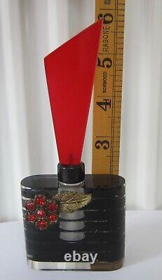 Antique Art Deco Perspex & Glass Perfume Scent Bottle + Stopper Black & Red