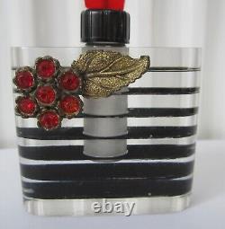 Antique Art Deco Perspex & Glass Perfume Scent Bottle + Stopper Black & Red