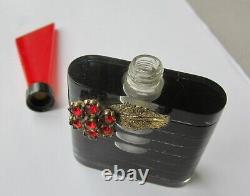 Antique Art Deco Perspex & Glass Perfume Scent Bottle + Stopper Black & Red