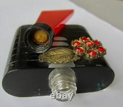 Antique Art Deco Perspex & Glass Perfume Scent Bottle + Stopper Black & Red