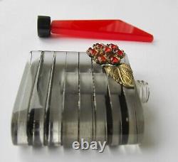 Antique Art Deco Perspex & Glass Perfume Scent Bottle + Stopper Black & Red